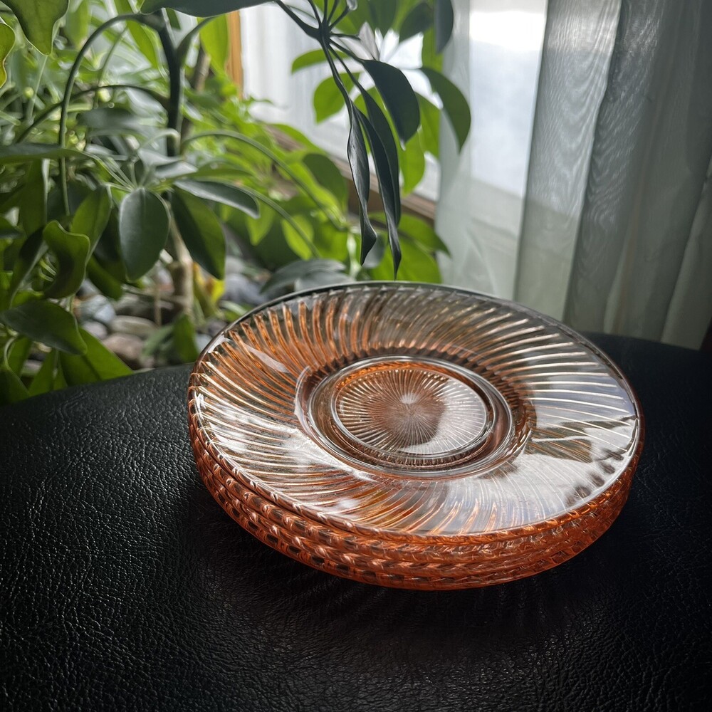 Set 4 VTG Pink Depression Glass Diana Swirl Federal 5.75" Dessert Bread Plates